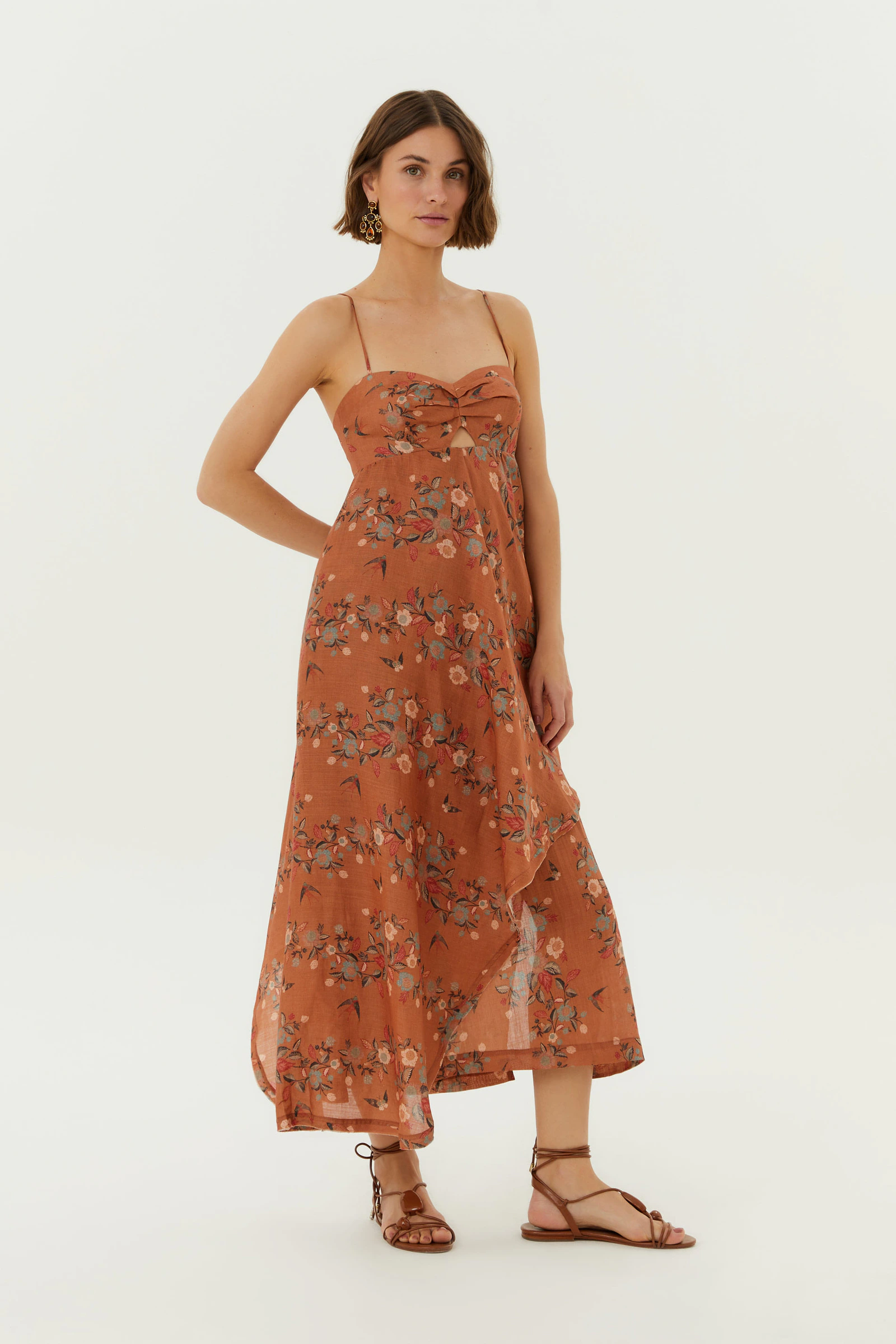 Vestido Midi Godê Estampa Leaves