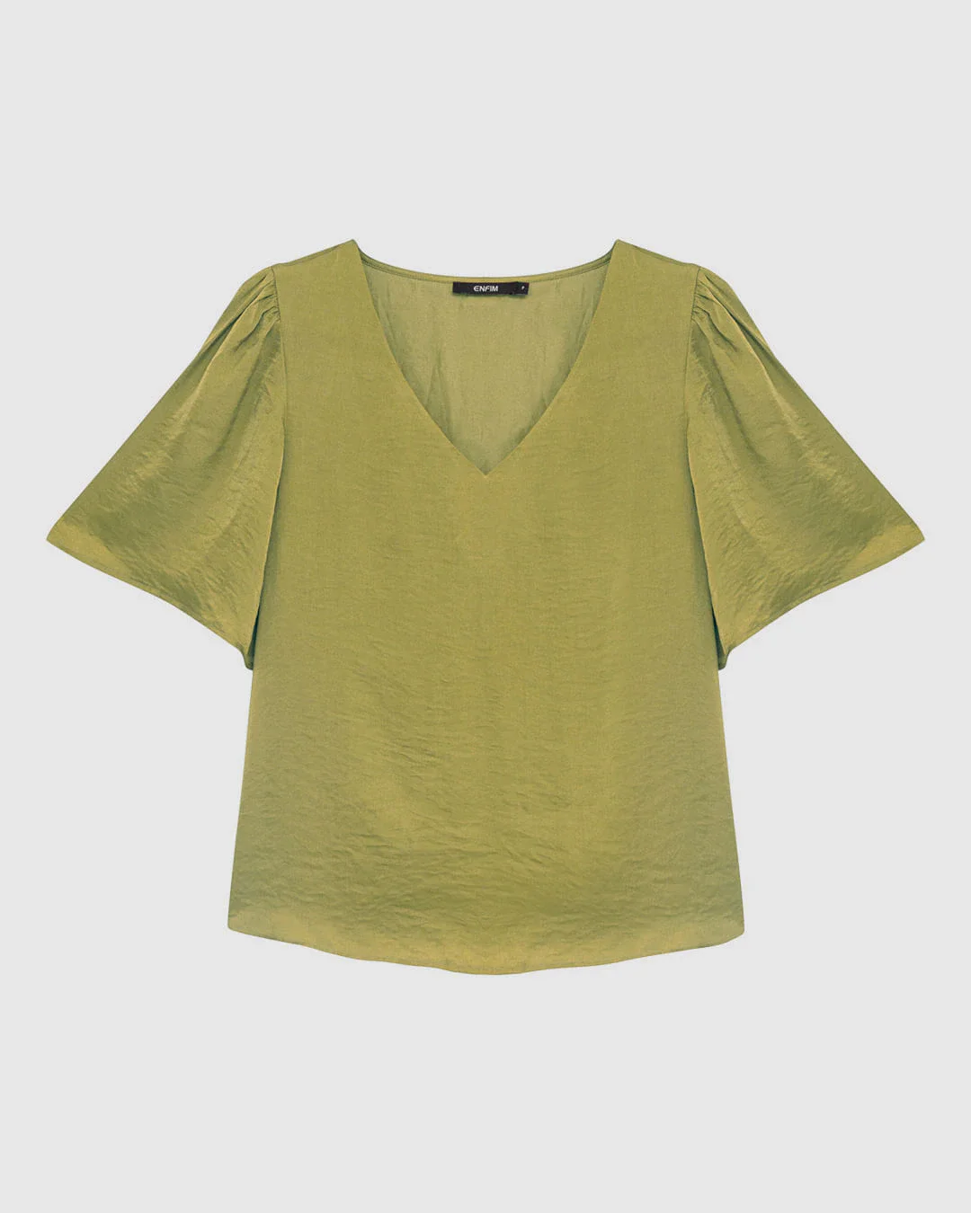 Blusa Ampla Feminina Decote V Tecido Acetinado Texturizado - ENFIM
