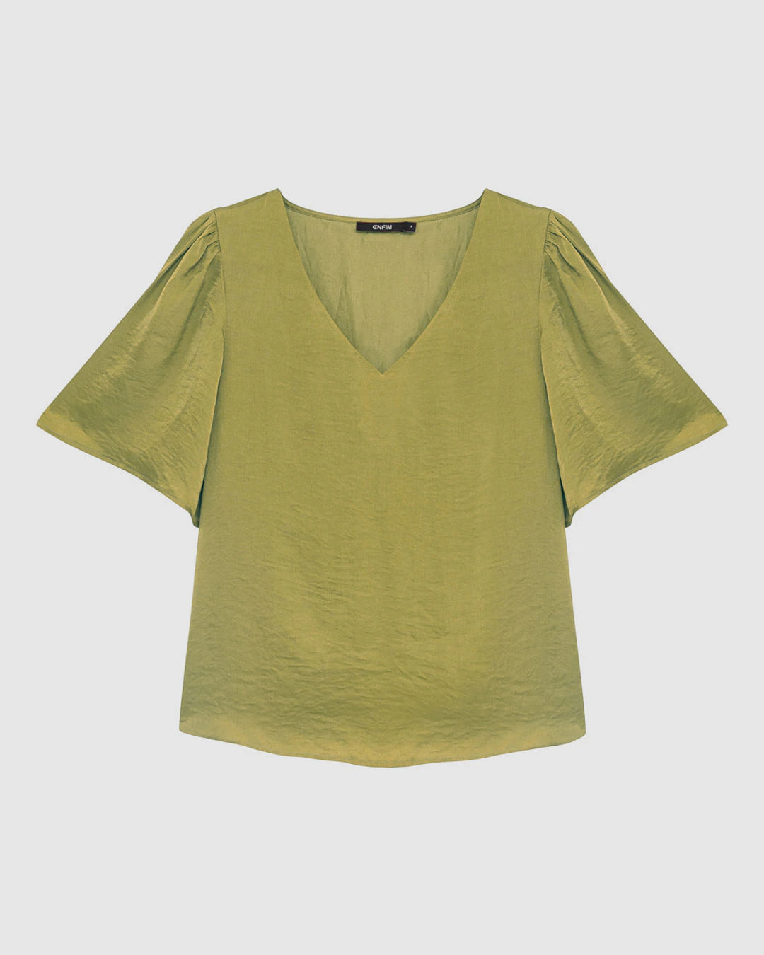 Blusa Ampla Feminina Decote V Tecido Acetinado Texturizado - ENFIM