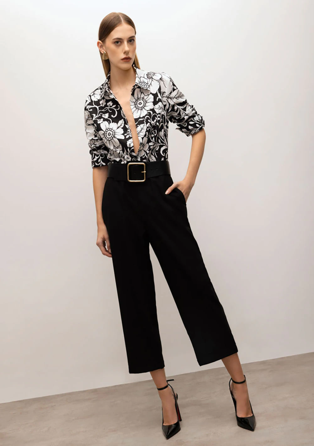 Camisa Iódice Manga Longa Com Pence Preto/Branco