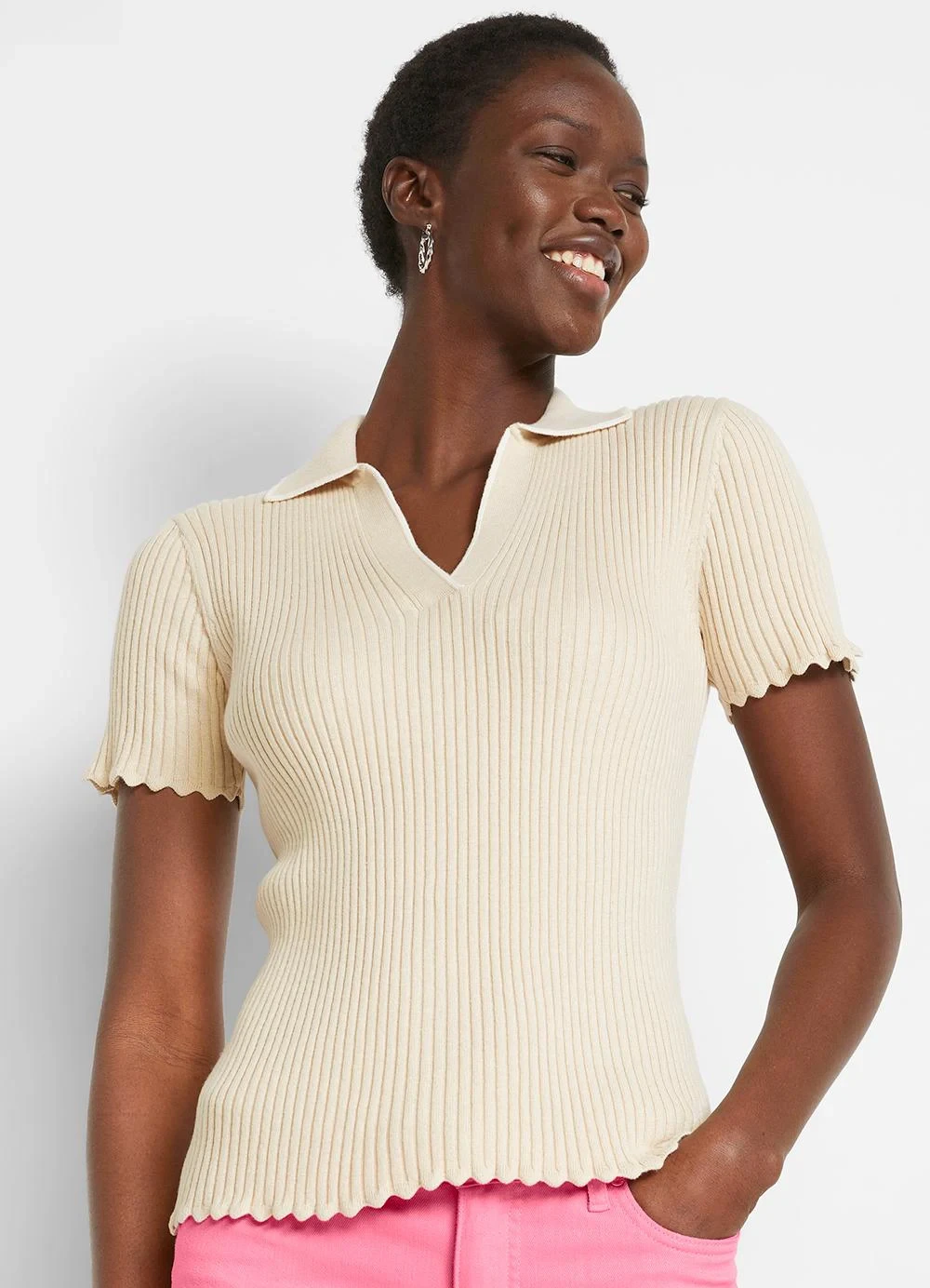 bonprix - Blusa Bege Claro em Tricô