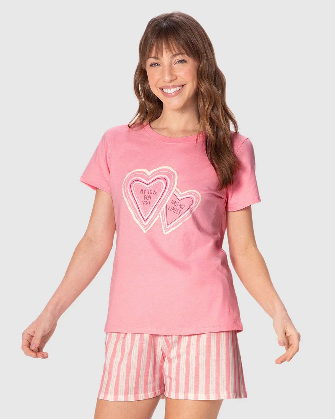 Pijama Curto Feminino My Love For You Has No Limits Em Malha Algodão