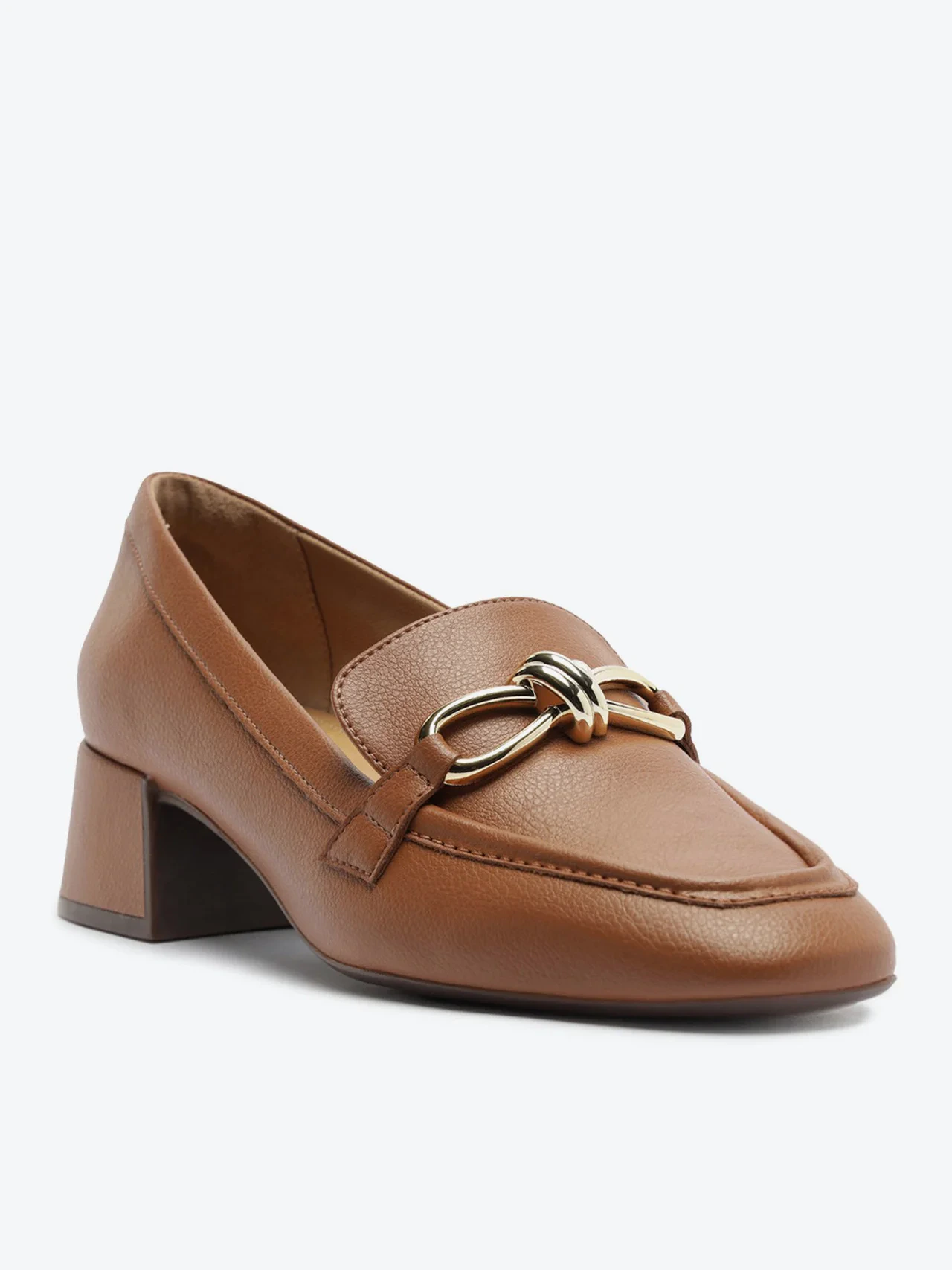 Mocassim Salto Bloco Loafer Bridão Marrom