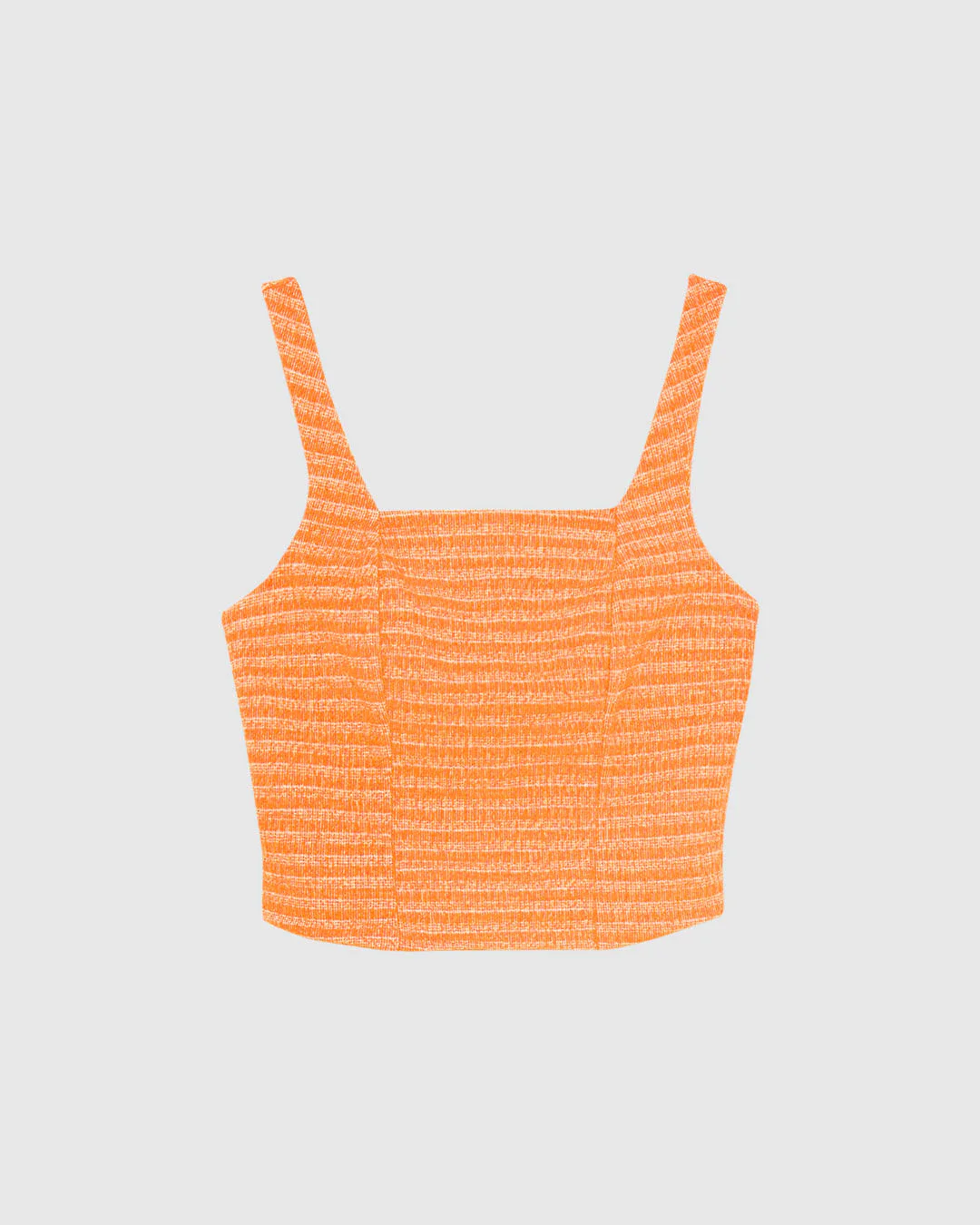 Regata Cropped Feminina Decote Quadrado Em Malha Tweed