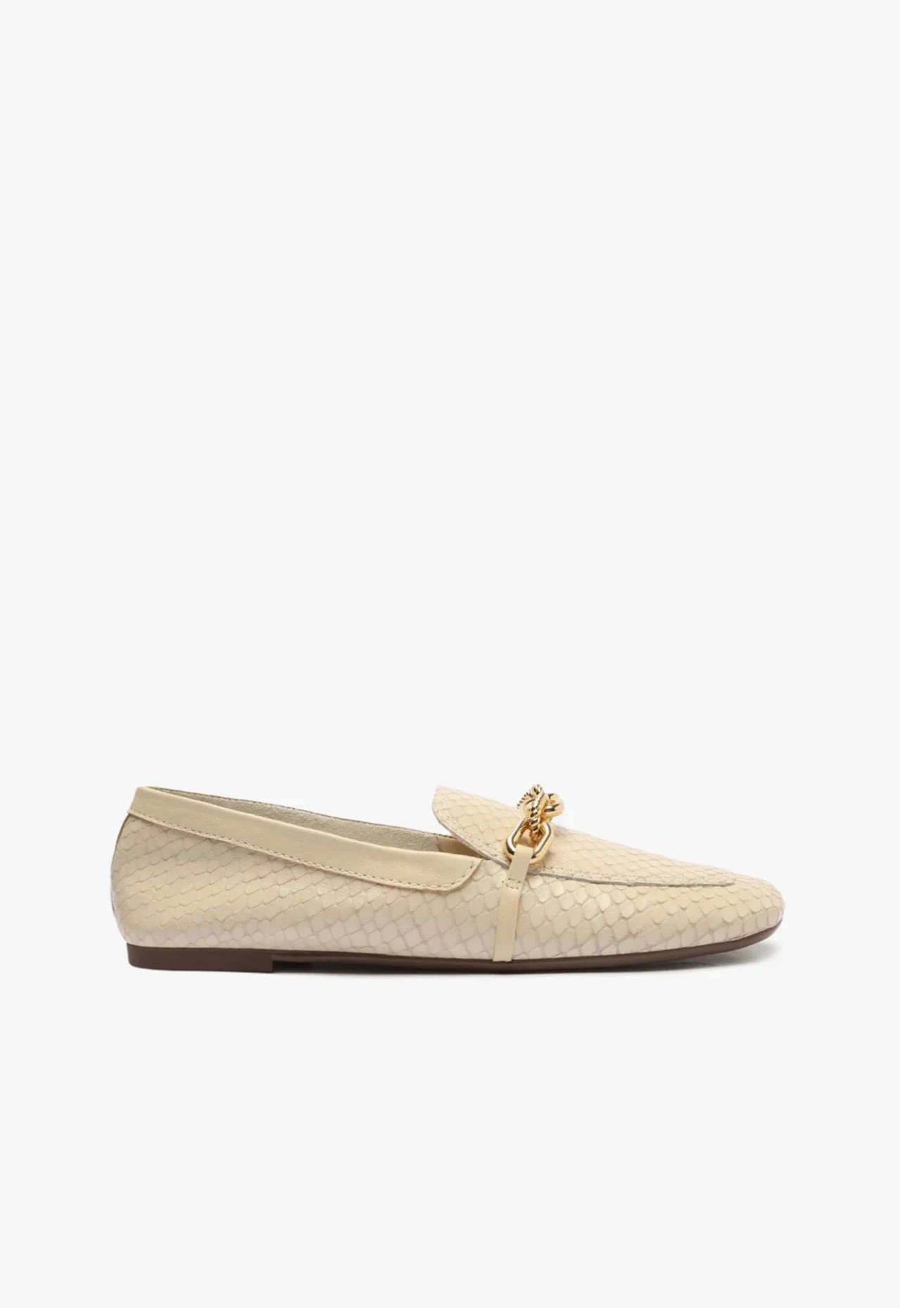 Mocassim Couro Snake Corrente Bege