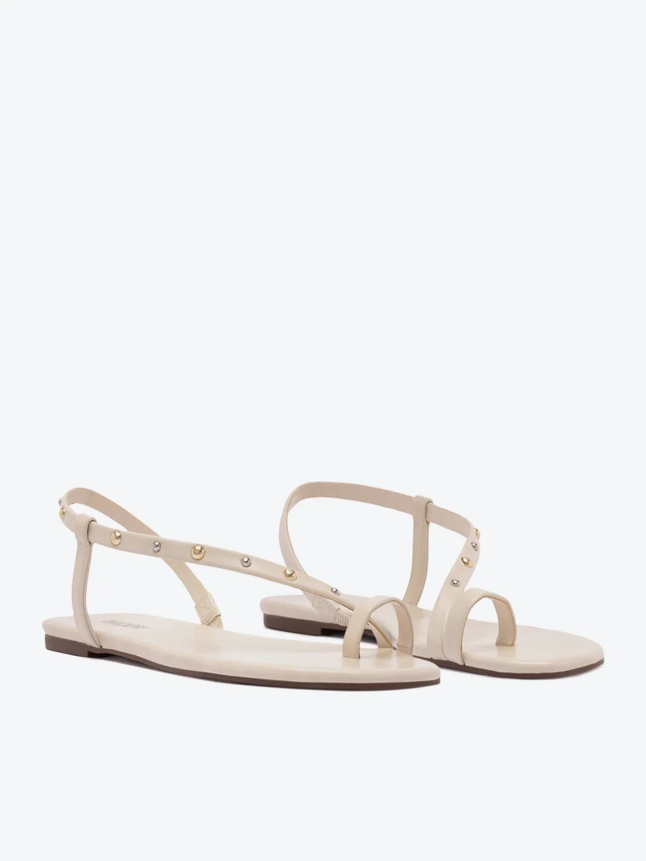 Sandália Rasteira Minimalista Apliques Metalicos Branca