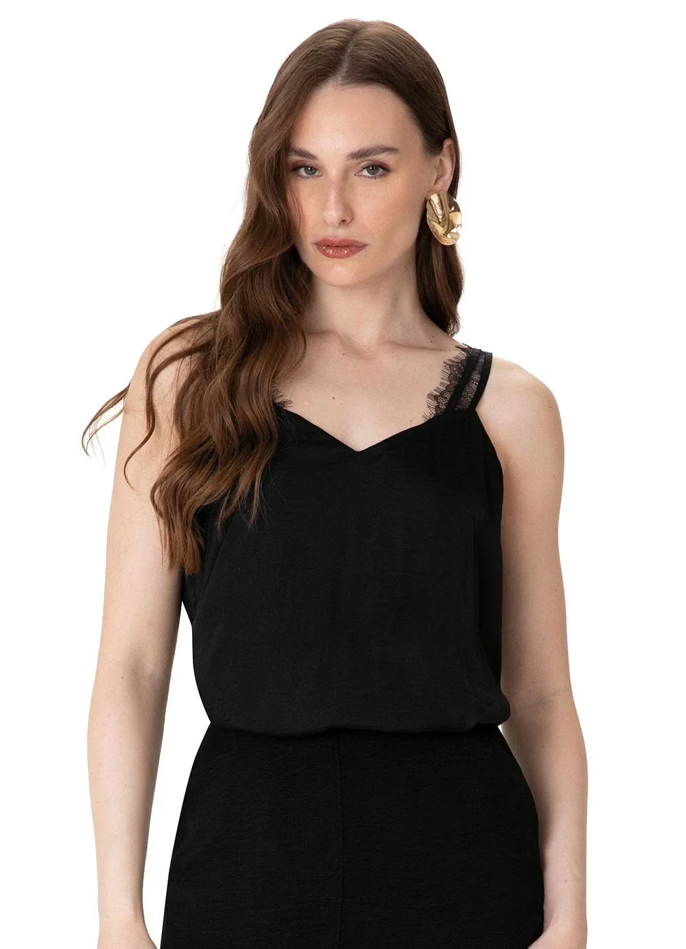 Enfim - Blusa Reta Acetinada Preto