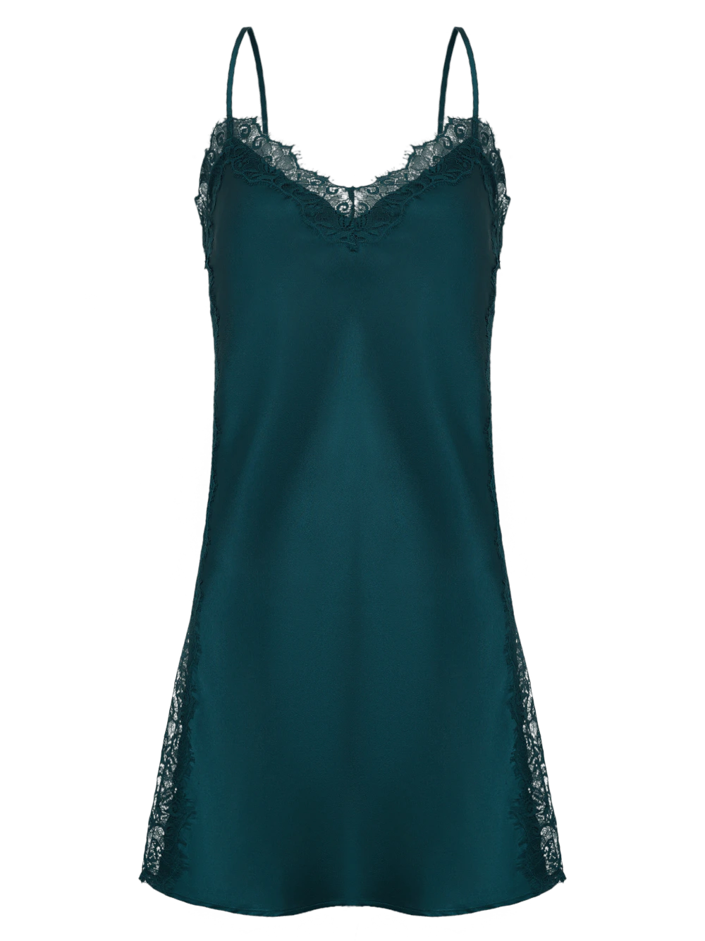 Camisola Curta Sem Manga Cetim Renda Angelina Verde Pine