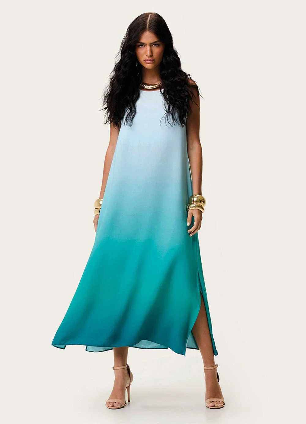 Enfim - Vestido Mídi Amplo Degradê Azul