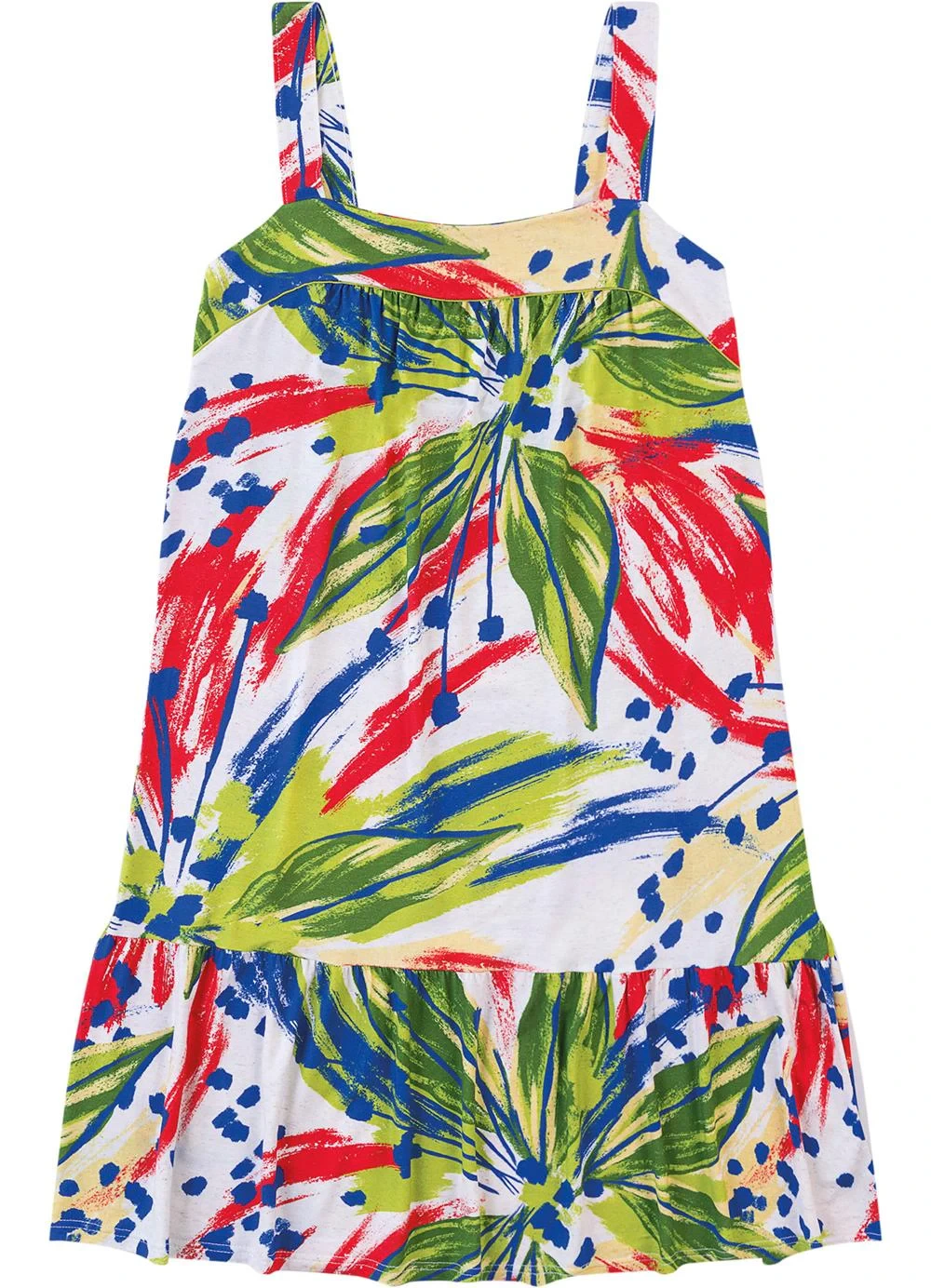 Malwee - Vestido Curto Evasê Tropical com Babado Vermelho