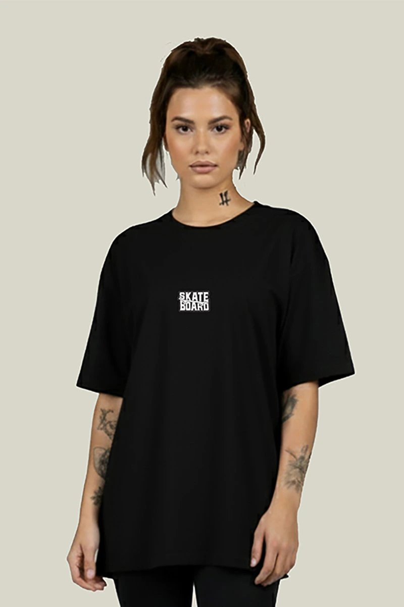 Camiseta Oversized Feminina Preta Algodão Prime Skateboard WSS
