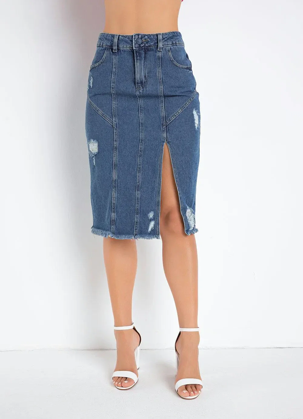 Sawary Jeans - Saia Jeans com Bolsos Sawary