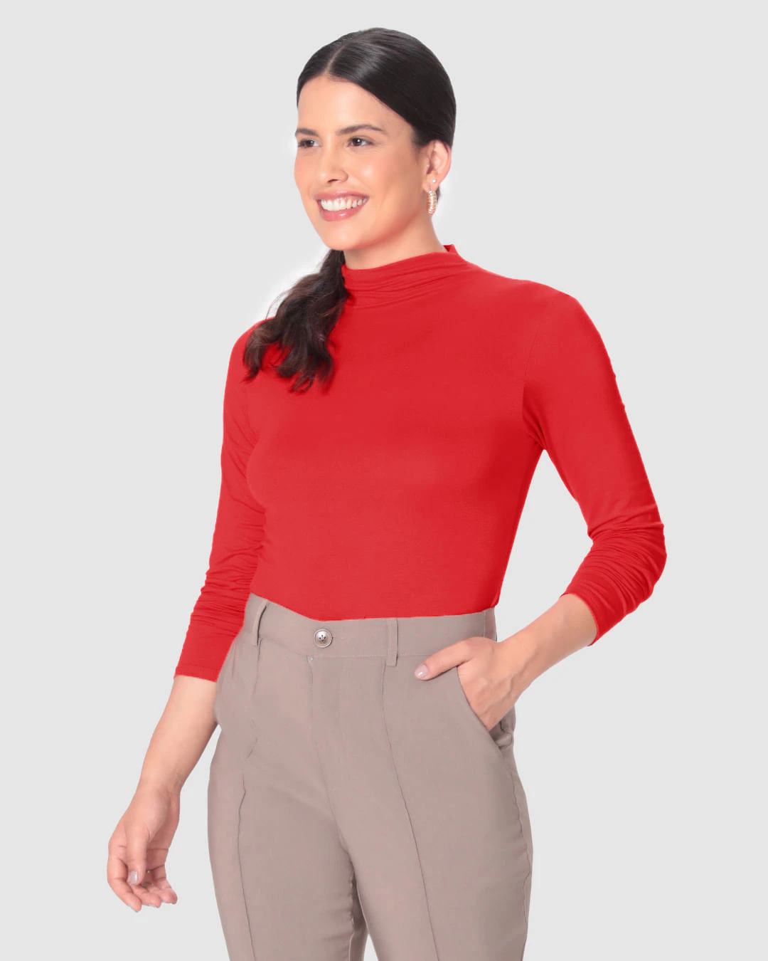 Blusa Básica Feminina Gola Alta Em Viscose Stretch