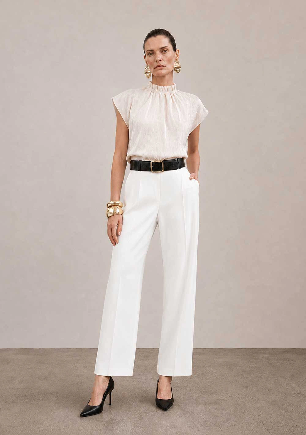 Calca Alfaiataria Slim Rilievo Off White
