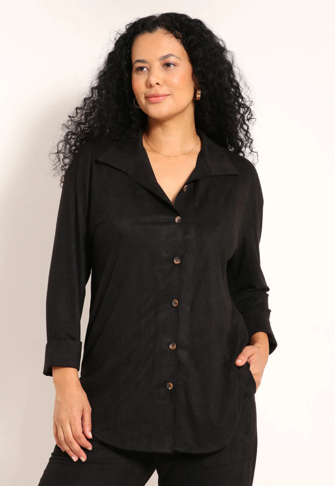 Camisa Suede Manga 3/4 Mullet