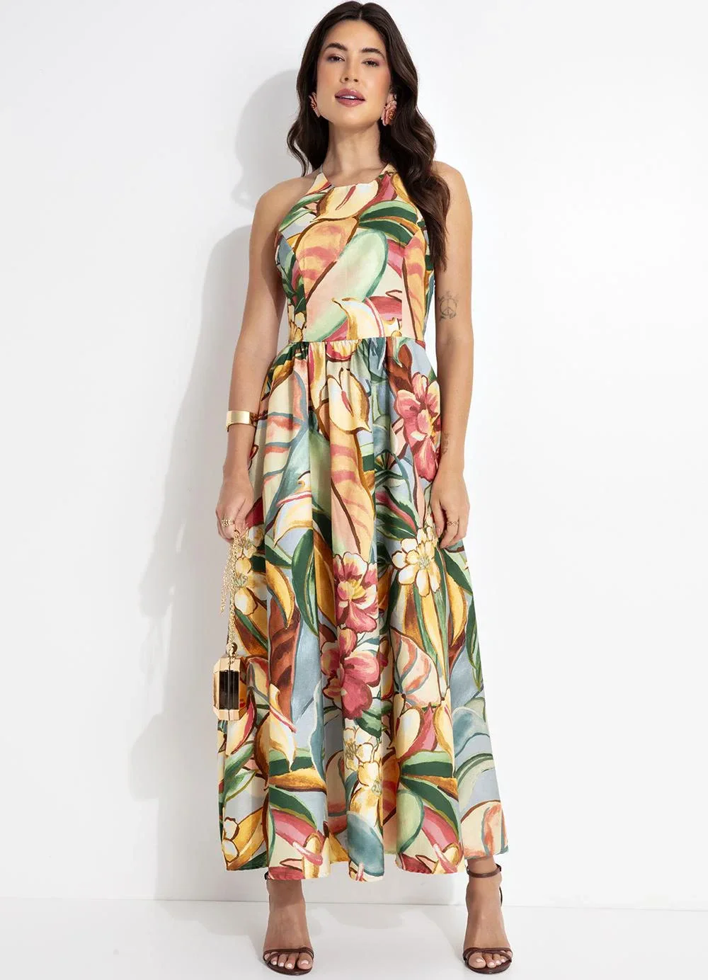 Farm - Vestido Folhagem de Inverno Verde