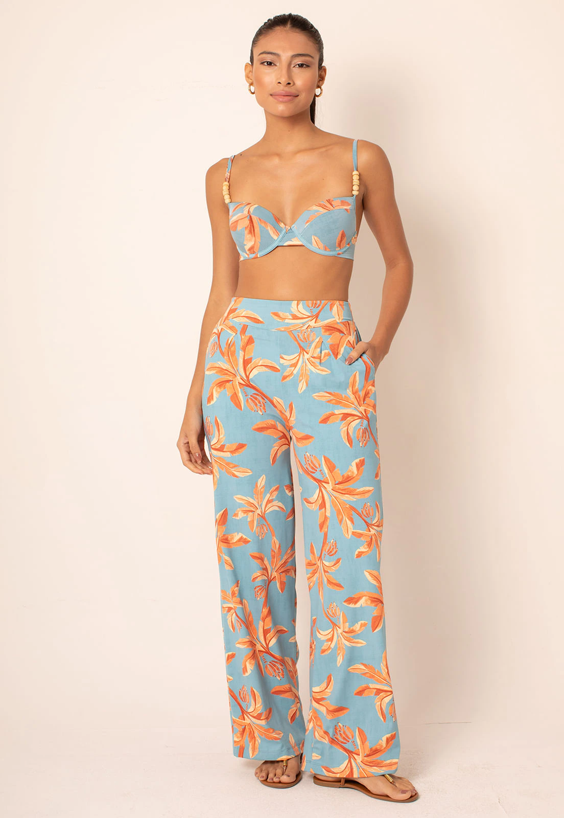 Calça Feminina Fluxy Ampla com Pregas - Tropical Azure
