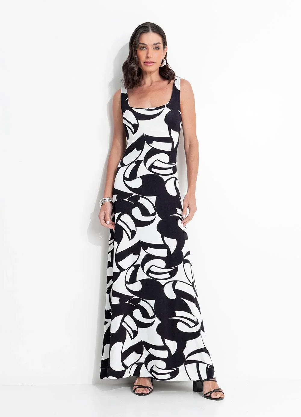 Farm - Vestido Midi em Viscose Preto