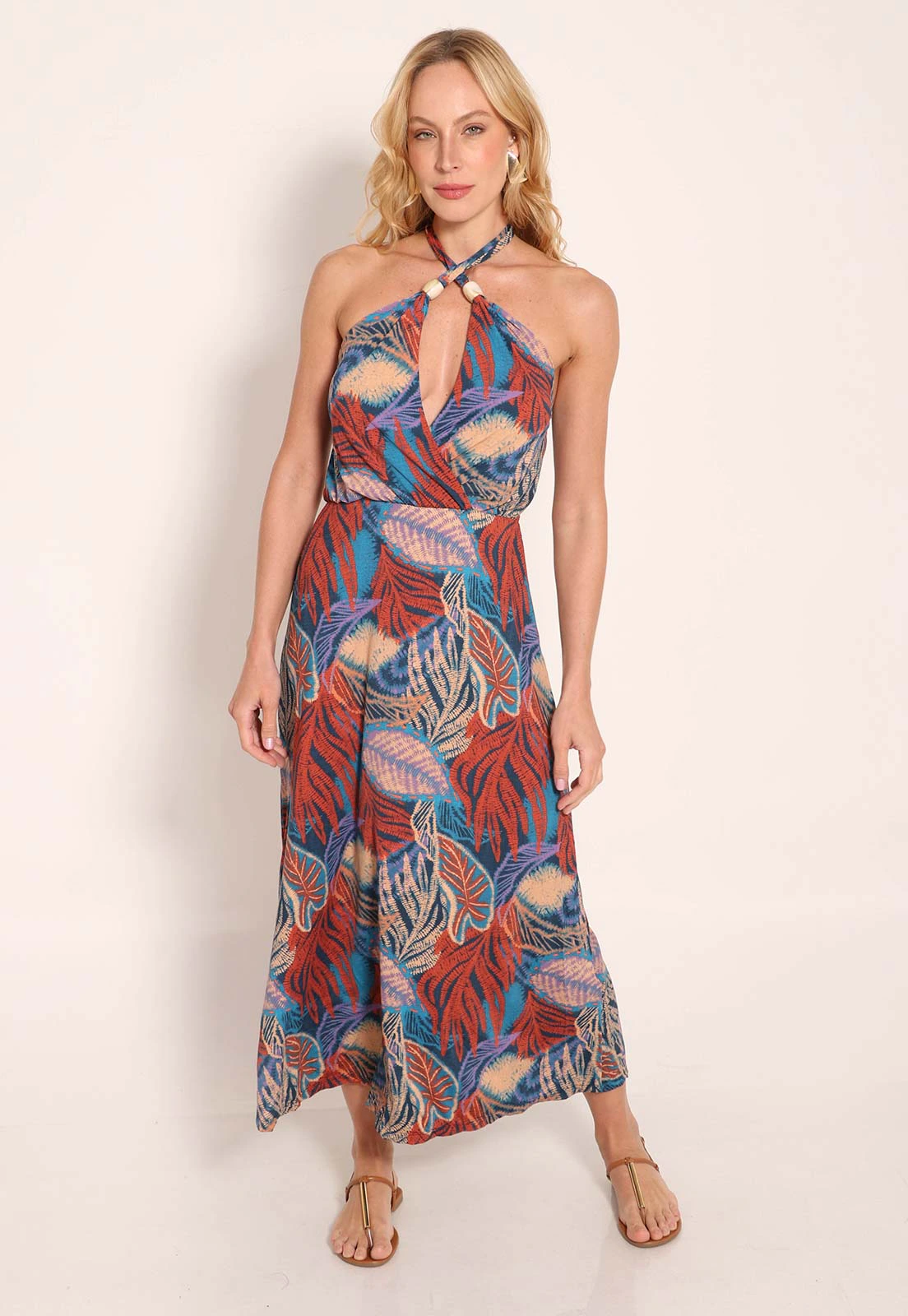 Vestido Fluxy Midi Frente Unica Transpassada - Angra