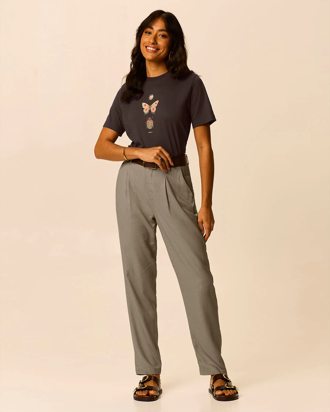 Calça Feminina Carrot Acompanha Cinto Em Viscolinho