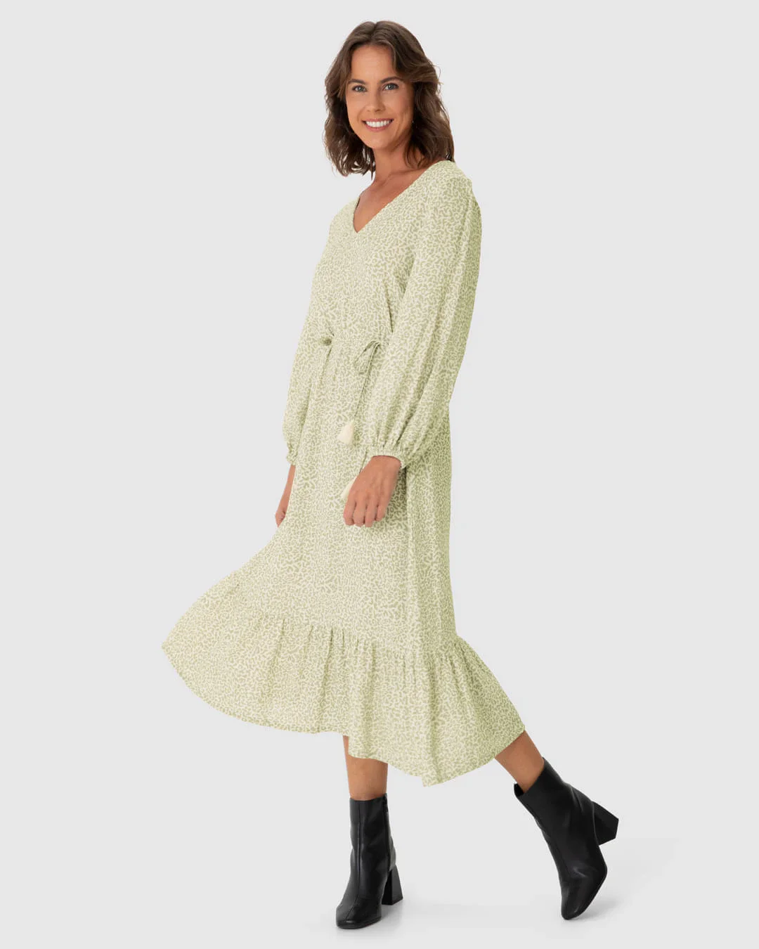 Vestido Midi Feminino Amplo Manga 7/8 Em Viscolinho