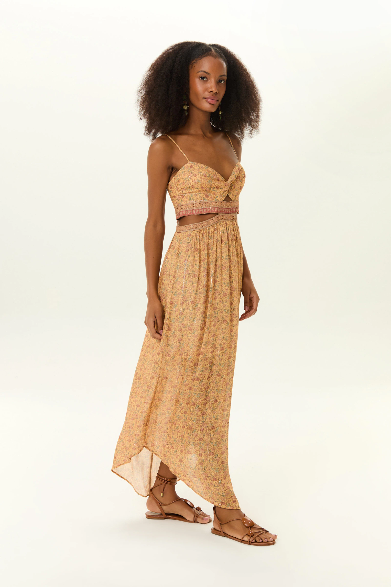 Vestido Midi Decote v Estampa Jardim c