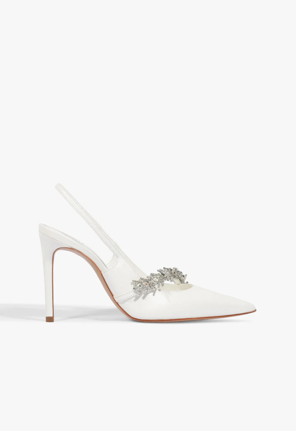 Scarpin Slingback Pedrarias Couro Branca
