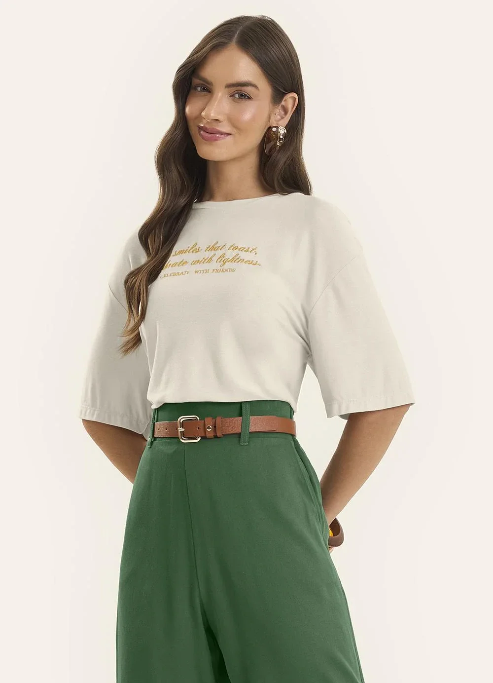 Rovitex - Blusa Feminina Visco Creponada Bege