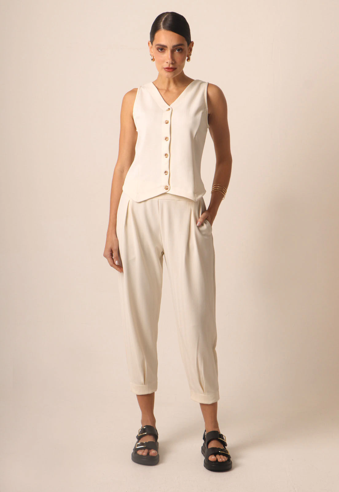 Calça Mom Alfaiataria Texturizada