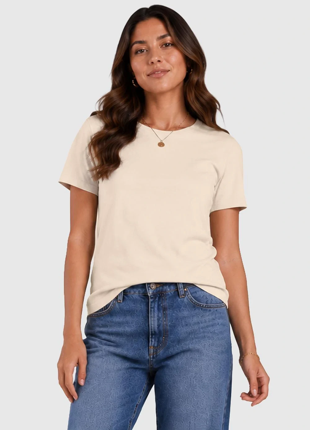 Infinita Cor - Camiseta Básica Feminina Algodão Bege