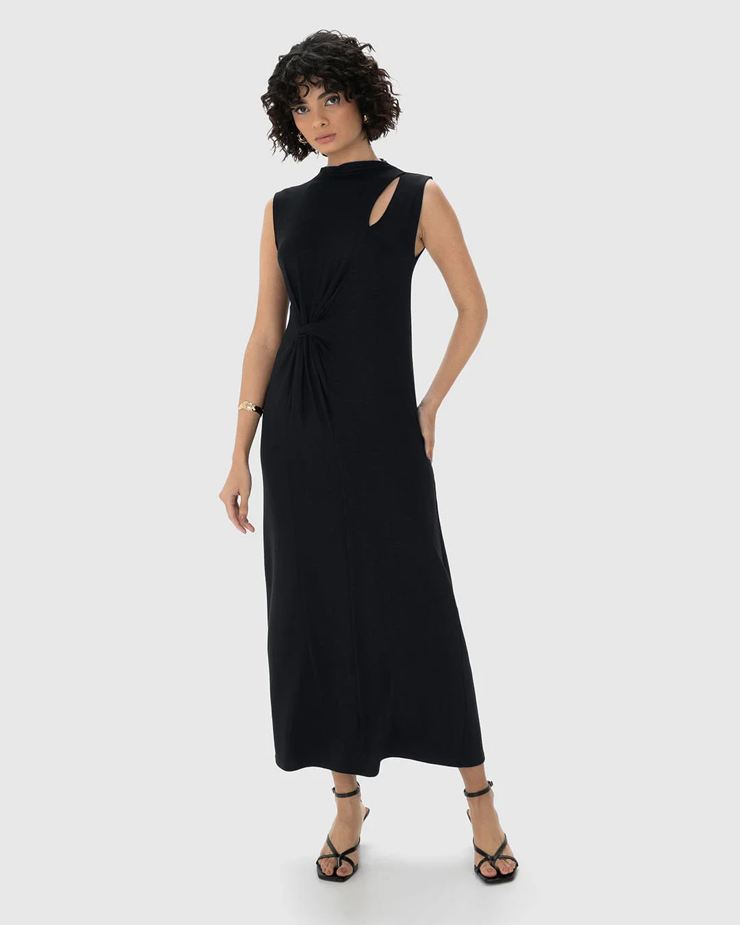 Vestido Midi Feminino Torção Frontal Em Viscose Stretch - ENFIM