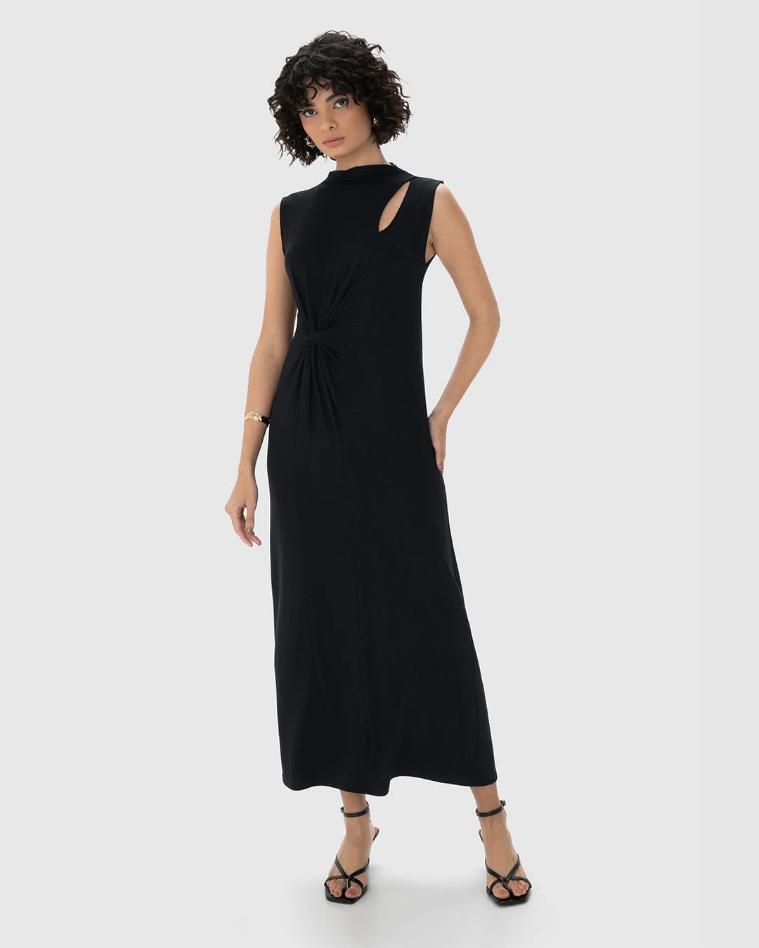 Vestido Midi Feminino Torção Frontal Em Viscose Stretch - ENFIM