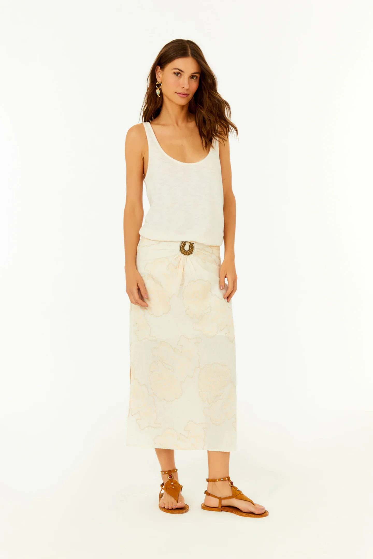Saia Midi Fivela Bordado Magnolia