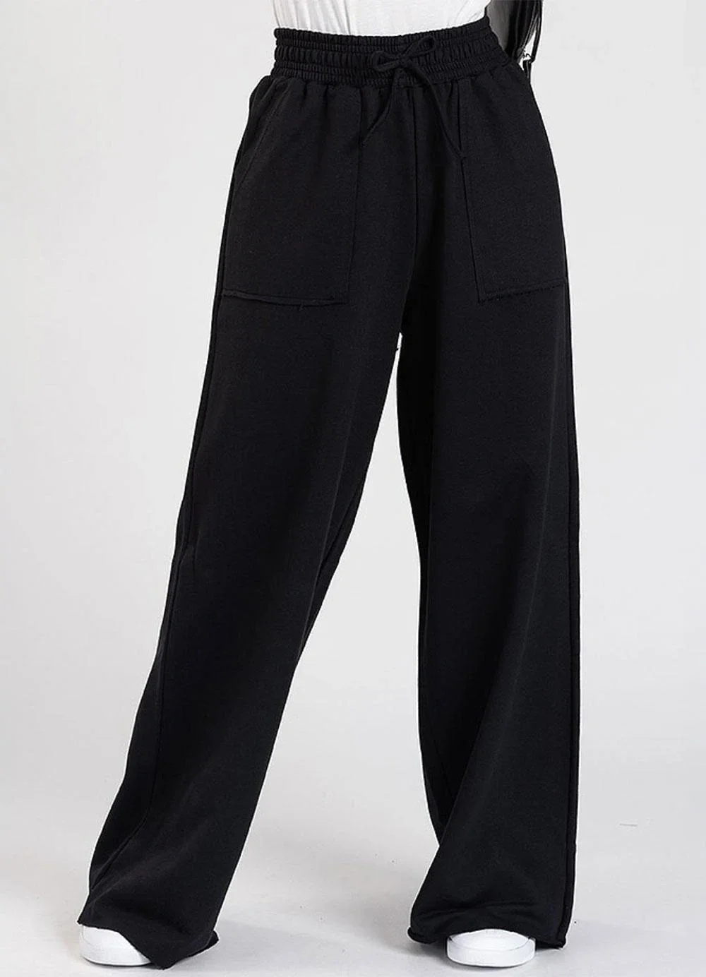 Meu Jeans - Calça Moletom sem Pelúcia Wide Leg Val Preto