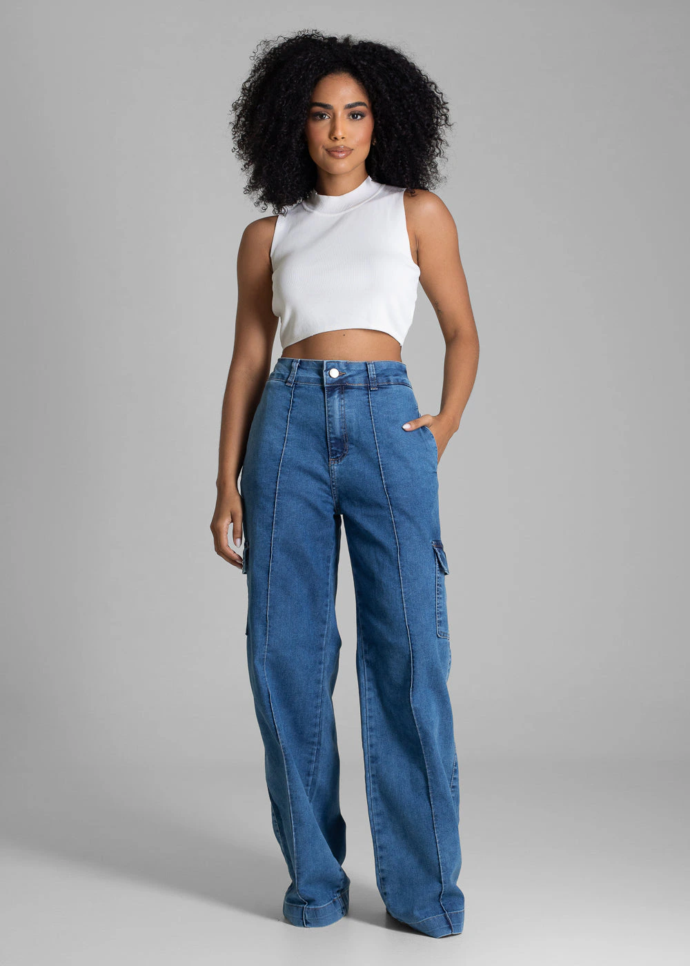 Calça Jeans Sawary Wide Leg Cargo - 282021 AZUL