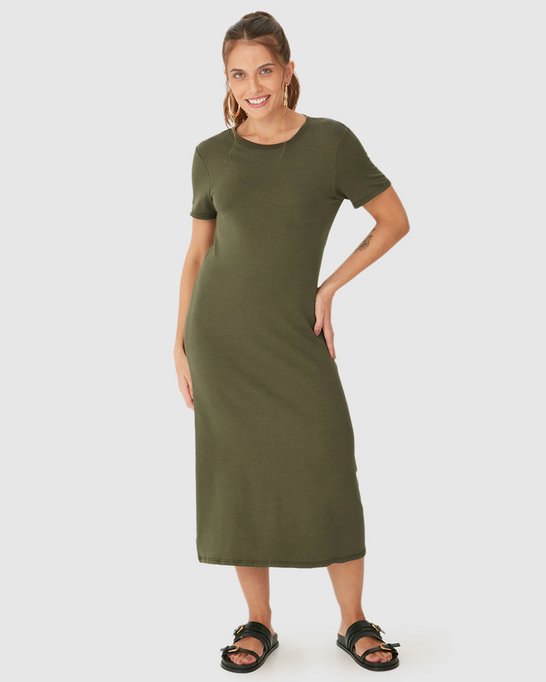 Vestido Midi Feminino Detalhe Vazado Costas Em Moletom Viscolinho Stretch
