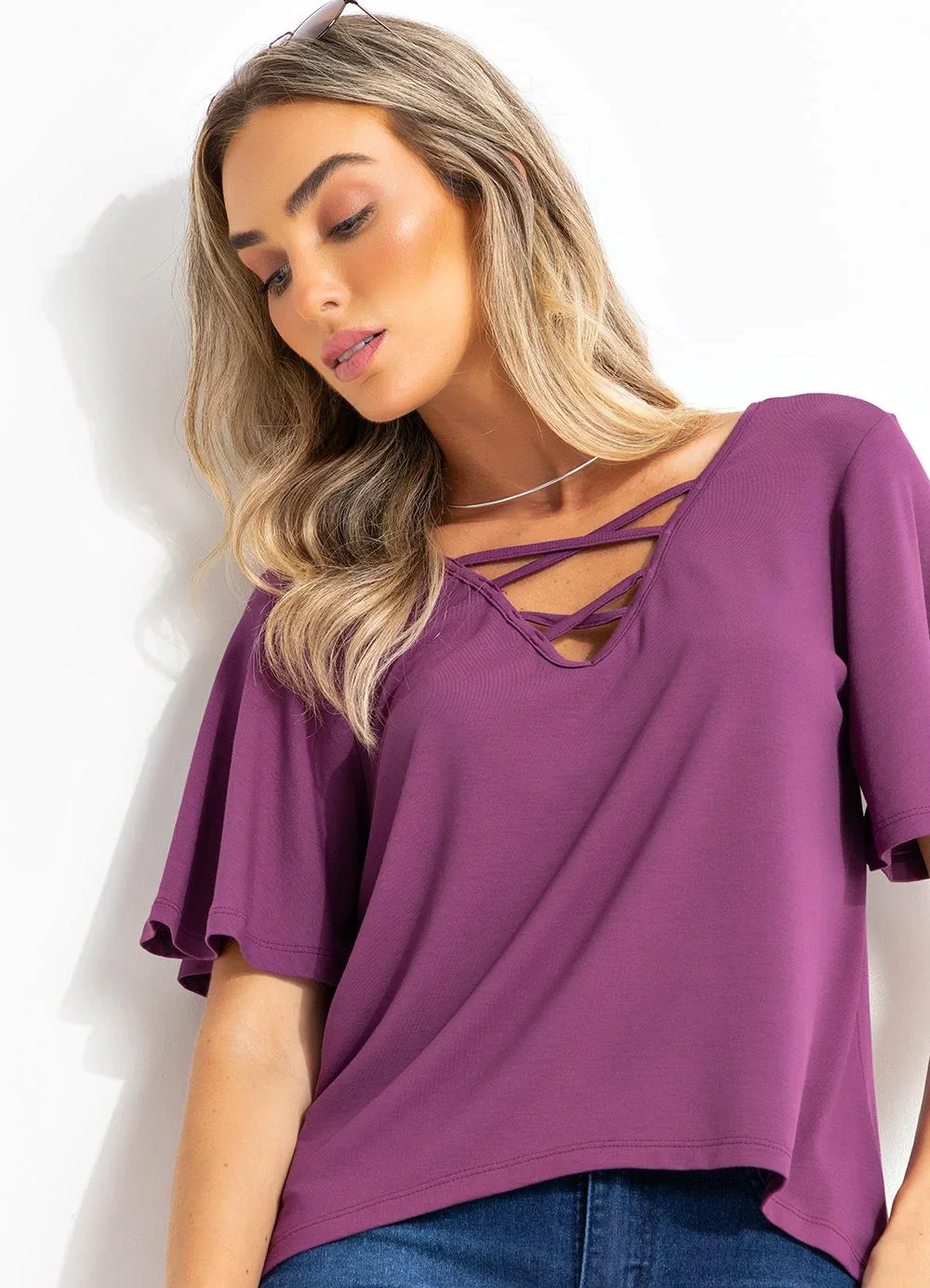 Quintess - Blusa Roxa com Cordel Transpassado