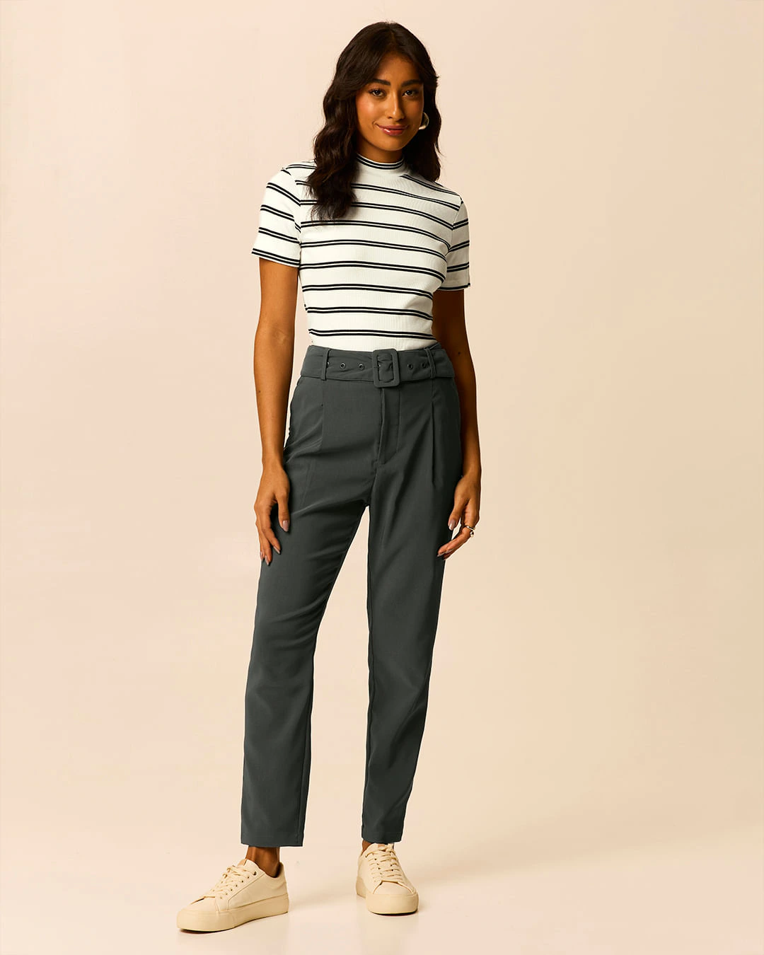 Blusa Feminina Slim Golinha Alta Em Ribana Listrada