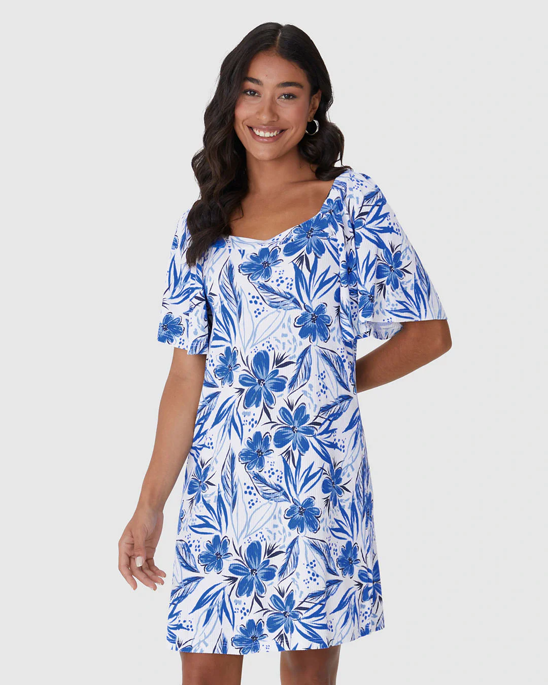 Vestido Feminino Decote Quadrado Manga Franzida Em Malha Viscose Canelada
