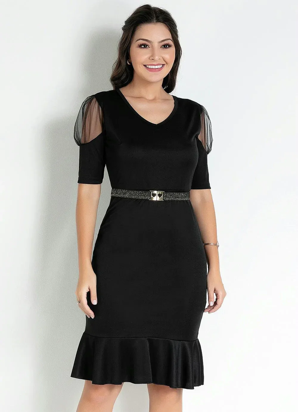 Rosalie - Vestido com Transparência Preto