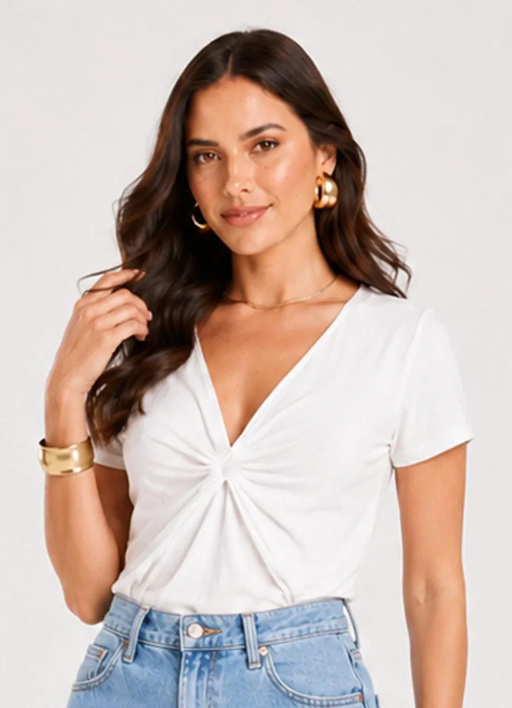 Infinita Cor - Blusa Feminina com Decote em V Branco