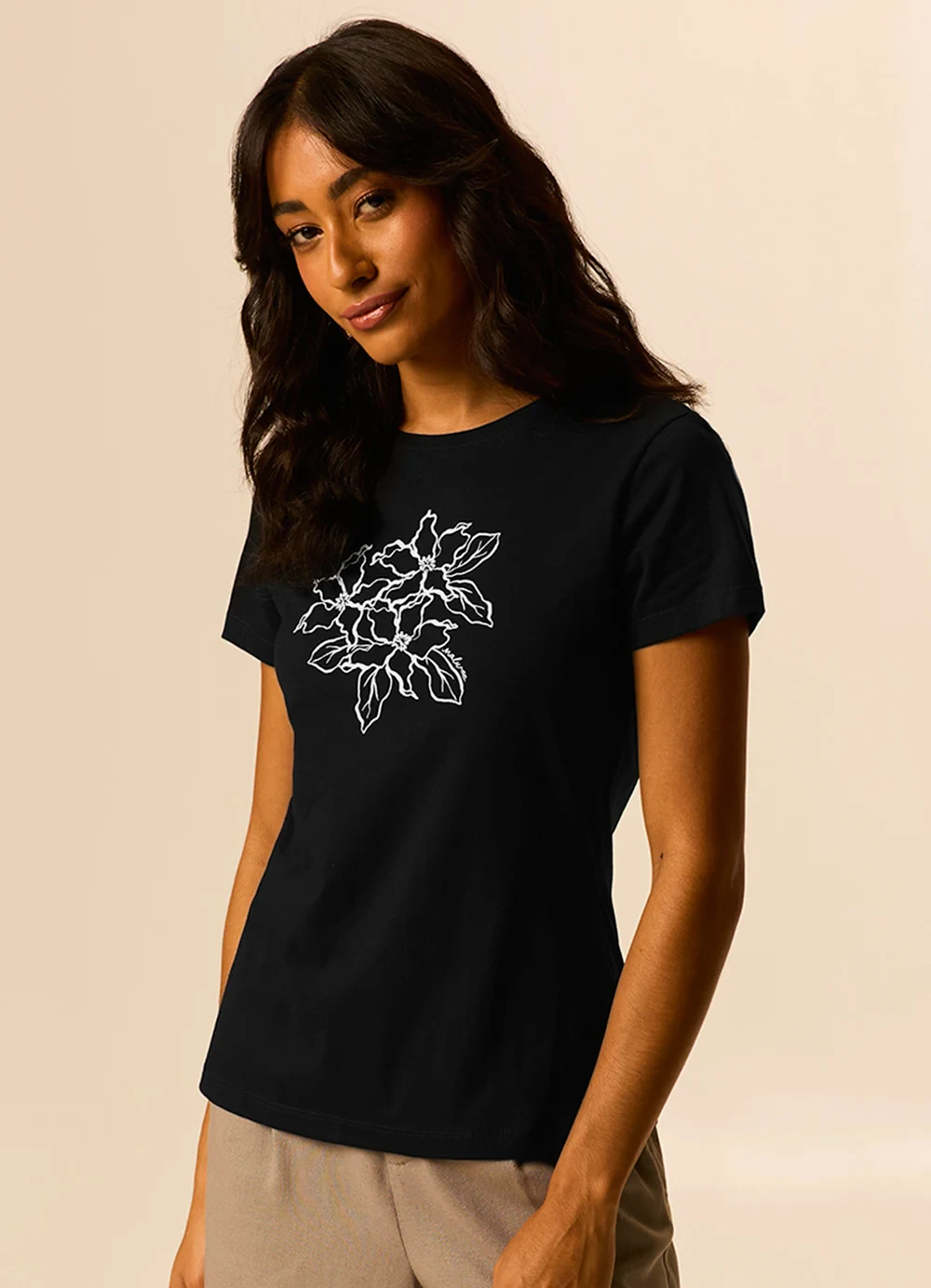 Malwee - Camiseta Slim Floral Preto