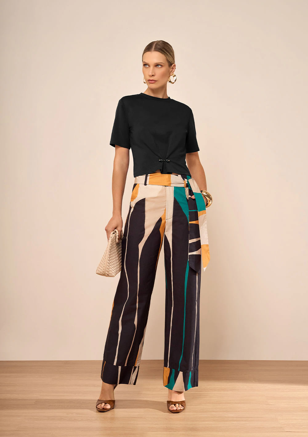 Calca Pantalona Bromélia Preto/branco