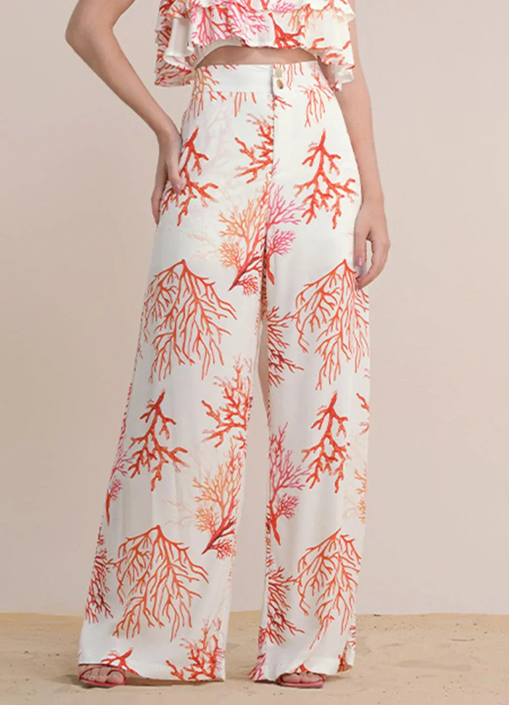 Angel - Calça Viscose Estampada Bege