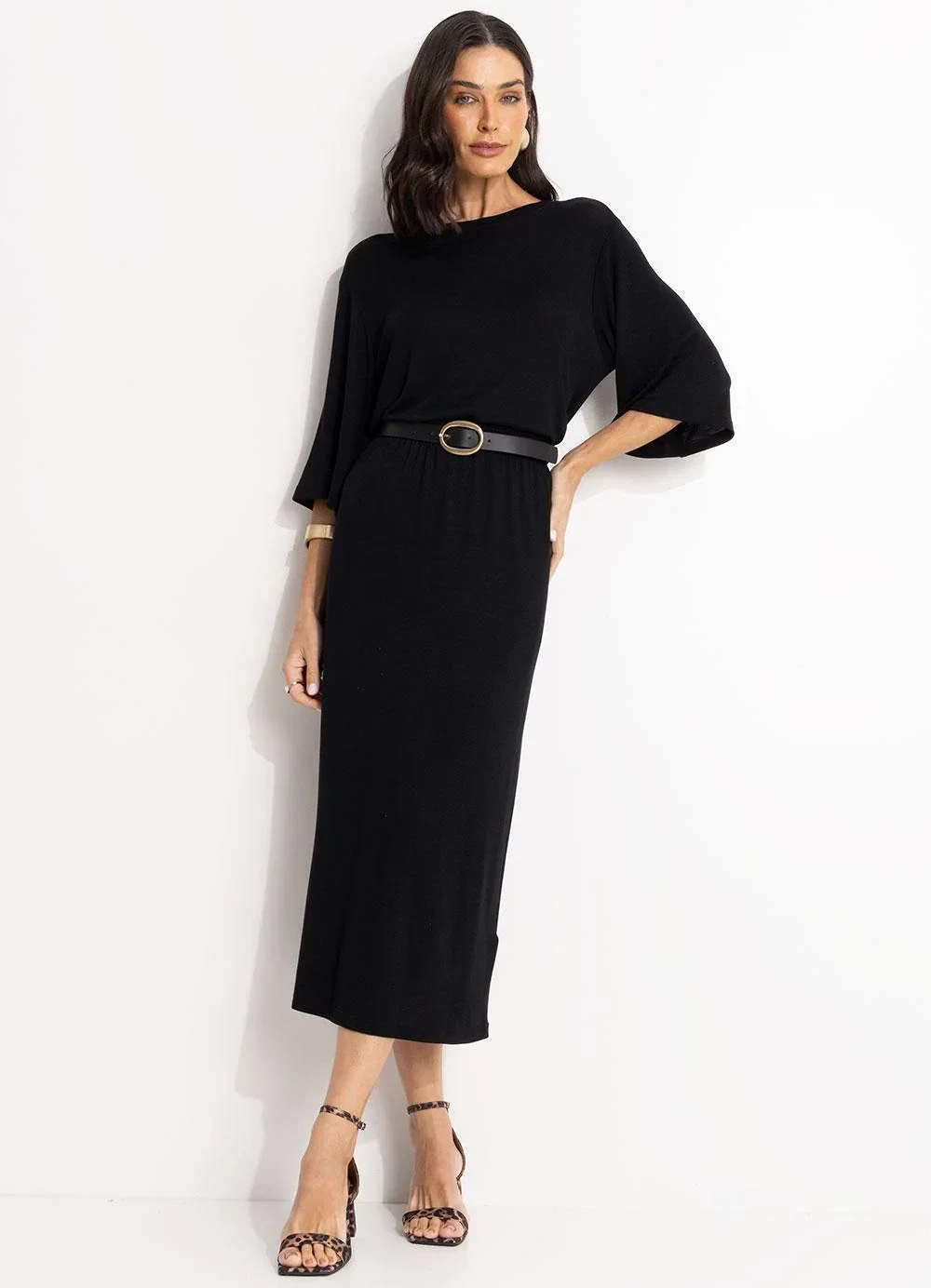 Quintess - Conjunto Preto em Malha Tricot Leve