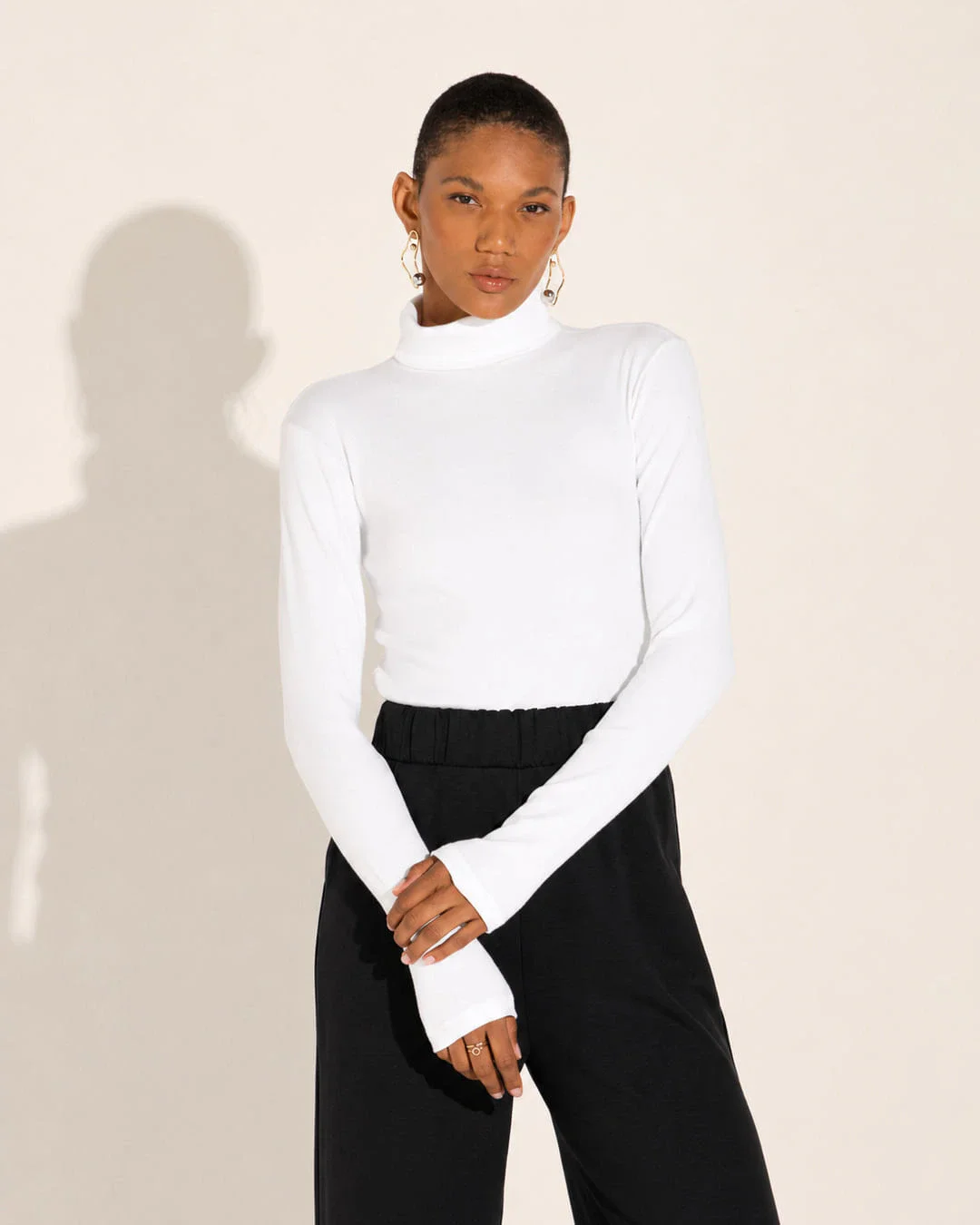Blusa Canelado Algodão Gola Rolê Feminina