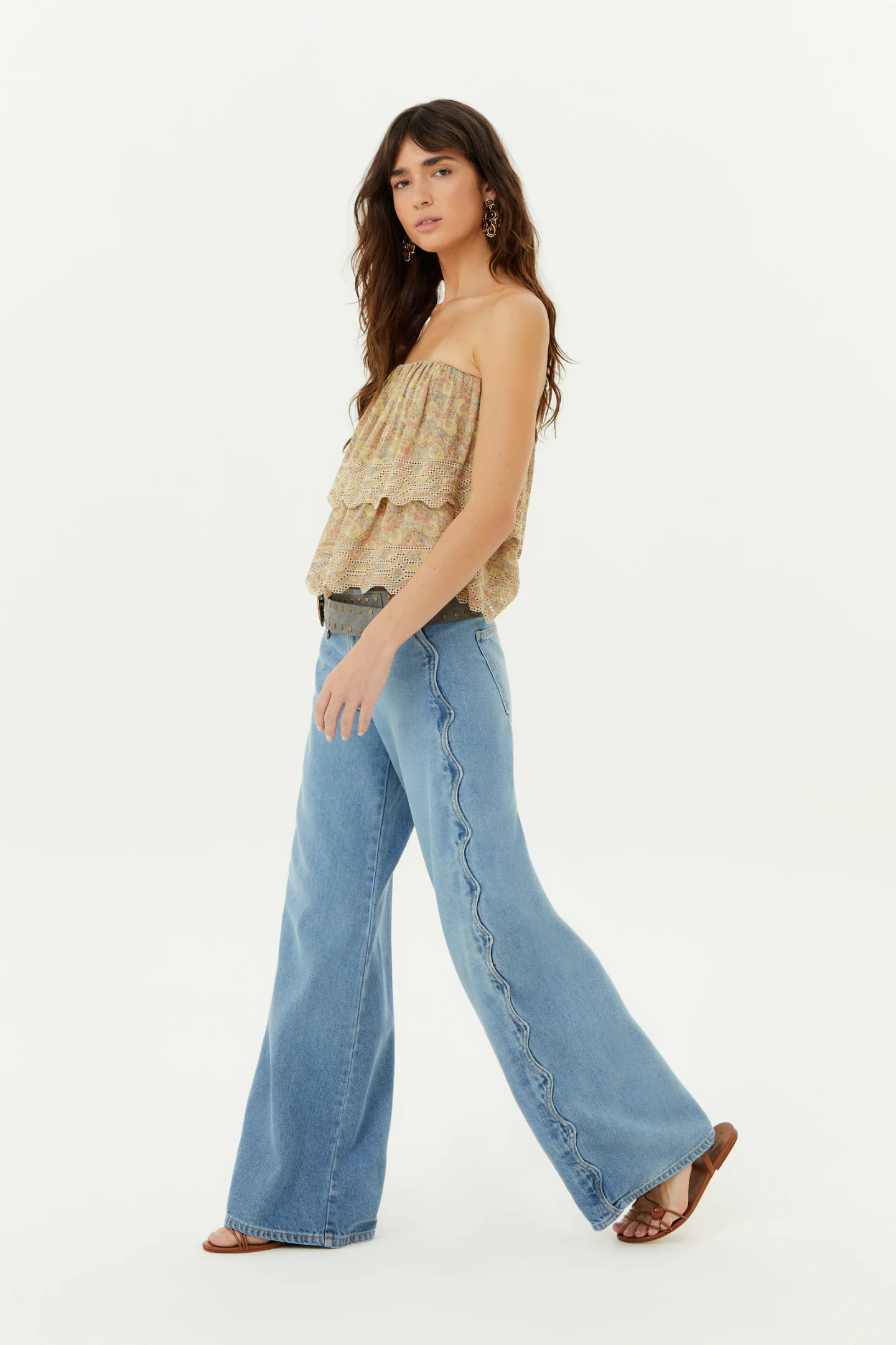 Calça Jeans Wide Leg Recorte Wavy