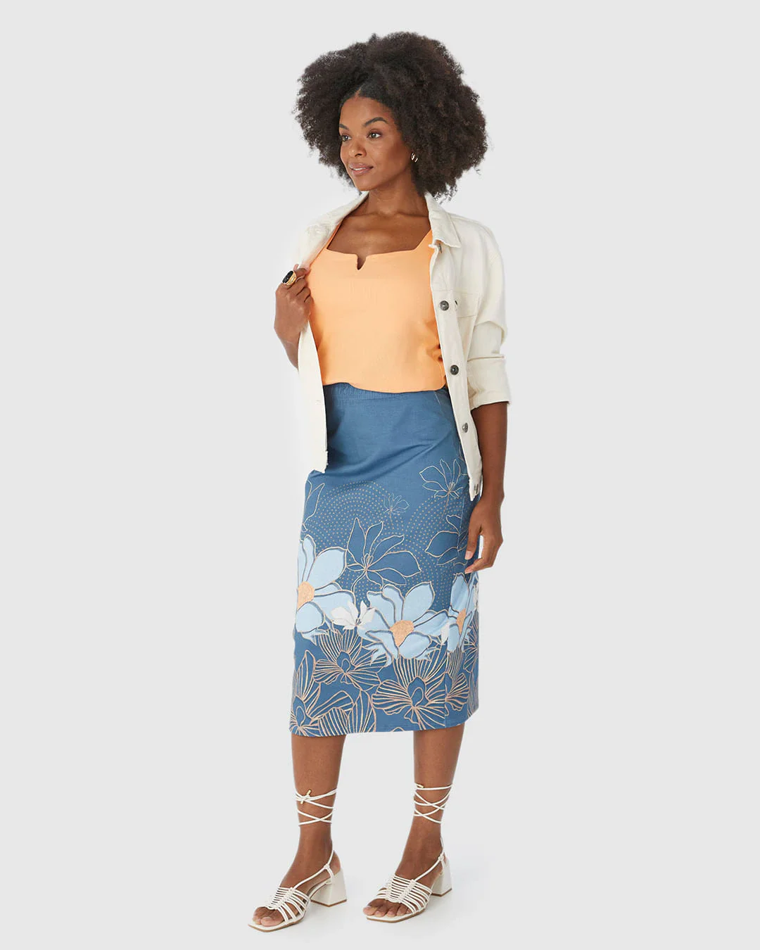 Saia Lápis Feminina Estampada Em Algodão