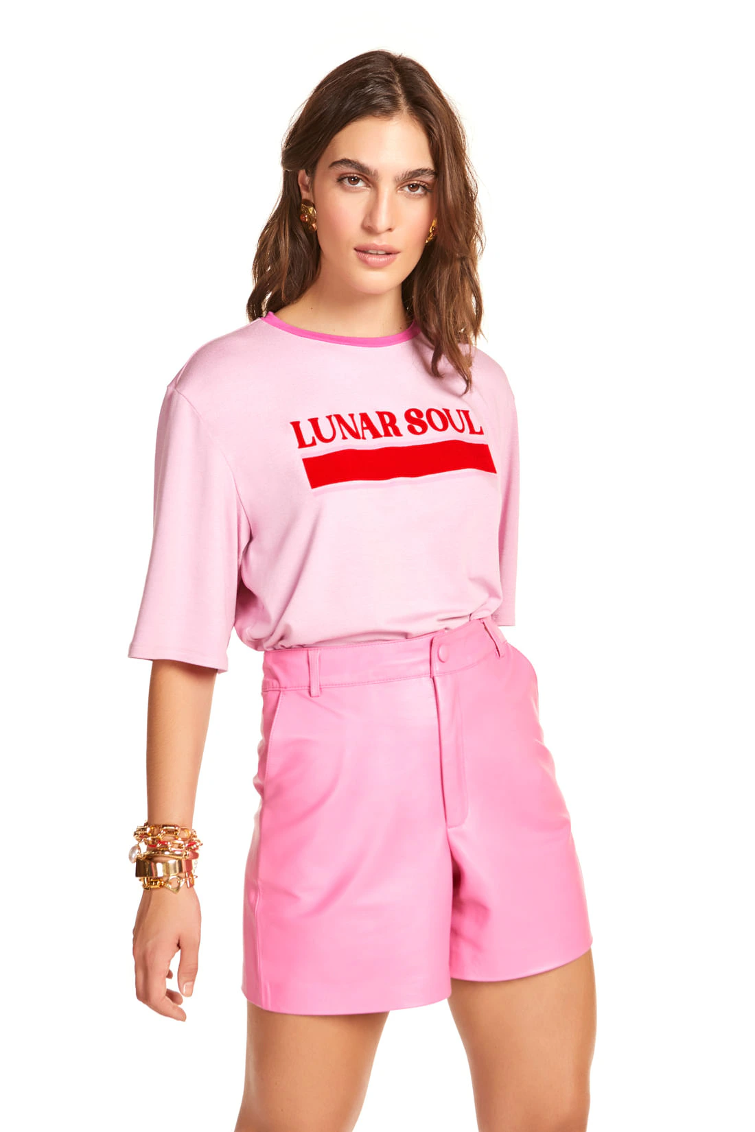 Shorts Maria.Valentina Alfaiataria Abotoamento Vista Rosa
