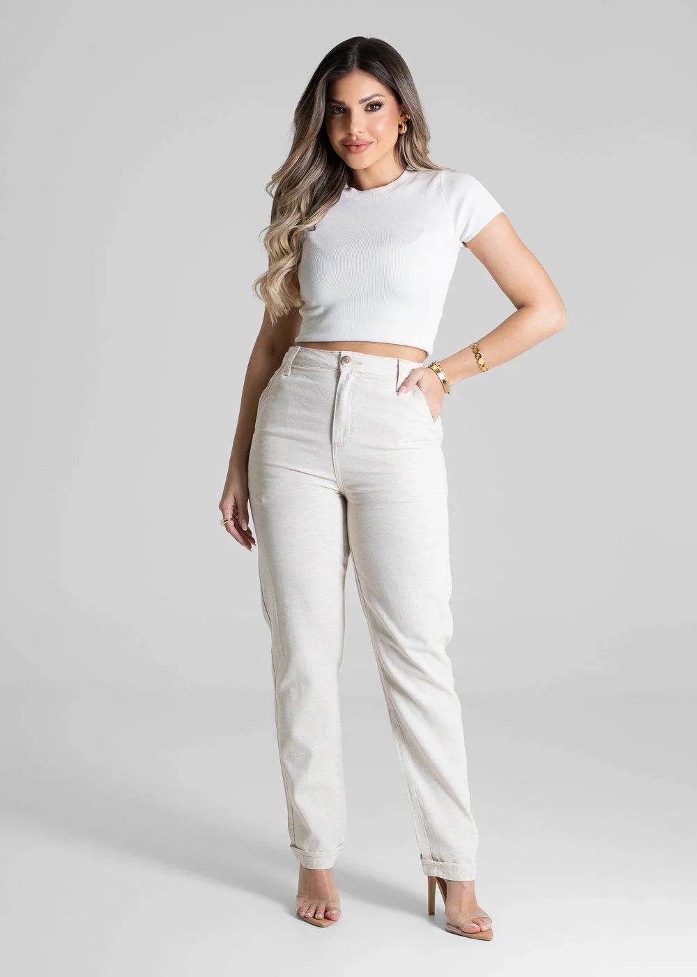 Calça Linho Sawary Reta - 280336 OFF WHITE